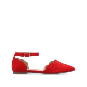 Journee Collection Red Scalloped Ankle Strap Flats